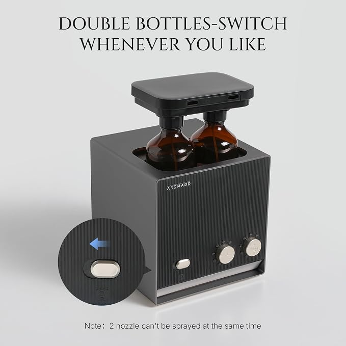 Smart Waterless Essential Oil Diffuser with Dual Nozzle, Cold Air Tech Scent Air Machine with 8 Timer Settings, 9 Mist