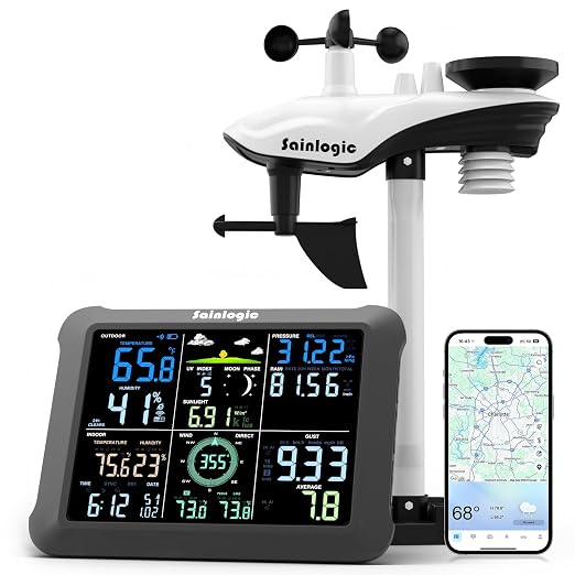 Smart WiFi Weather Station with 24H/7Days Accurate Weather Forecast by Weatherseed® AI, 8.5" Large Display,UV,Sun Light,Rain