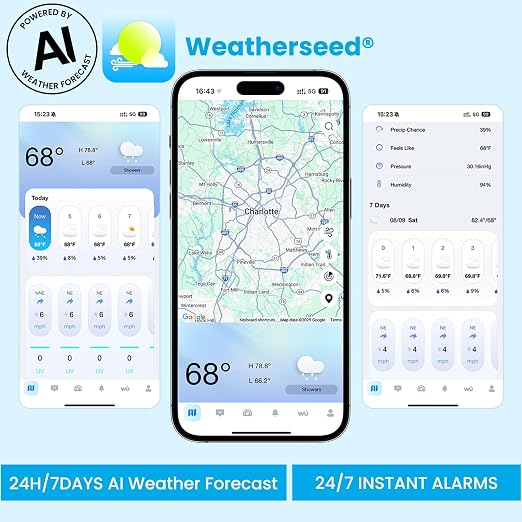 Smart WiFi Weather Station with 24H/7Days Accurate Weather Forecast by Weatherseed® AI, 8.5" Large Display,UV,Sun Light,Rain