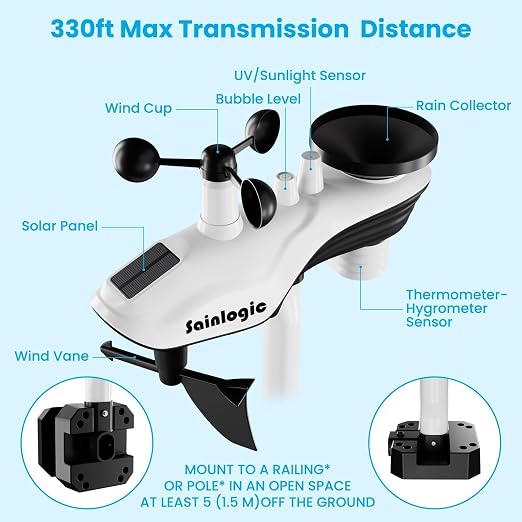Smart WiFi Weather Station with 24H/7Days Accurate Weather Forecast by Weatherseed® AI, 8.5" Large Display,UV,Sun Light,Rain