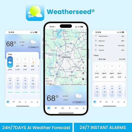 Smart WiFi Weather Stations Wireless Indoor Outdoor,24/7 AI Weather Forecast by Weatherseed®, Home Weather Station with