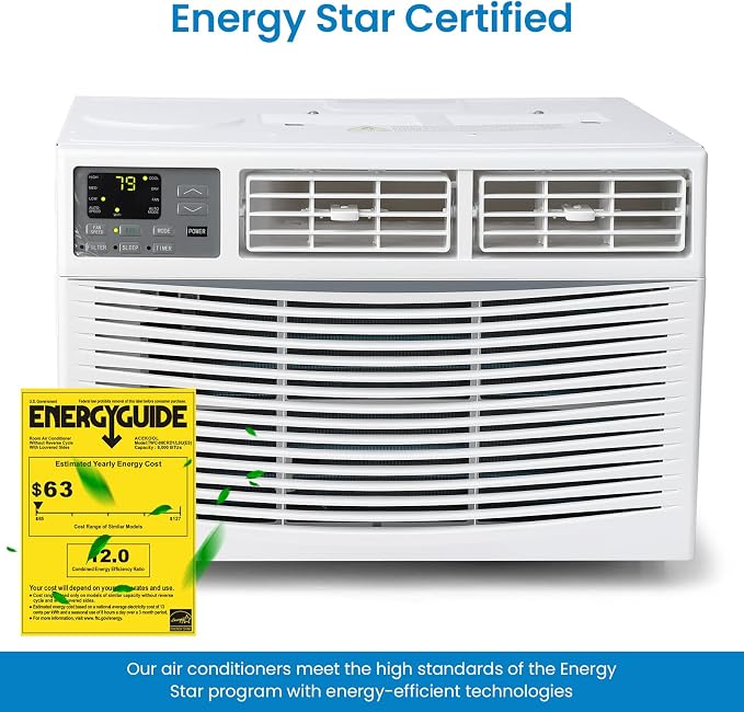 Smart Window Air Conditioner 8,000 BTU – 3 Fan Speeds – Dehumidifier – Quiet Operation – WiFi & Remote Control – Auto-Restart