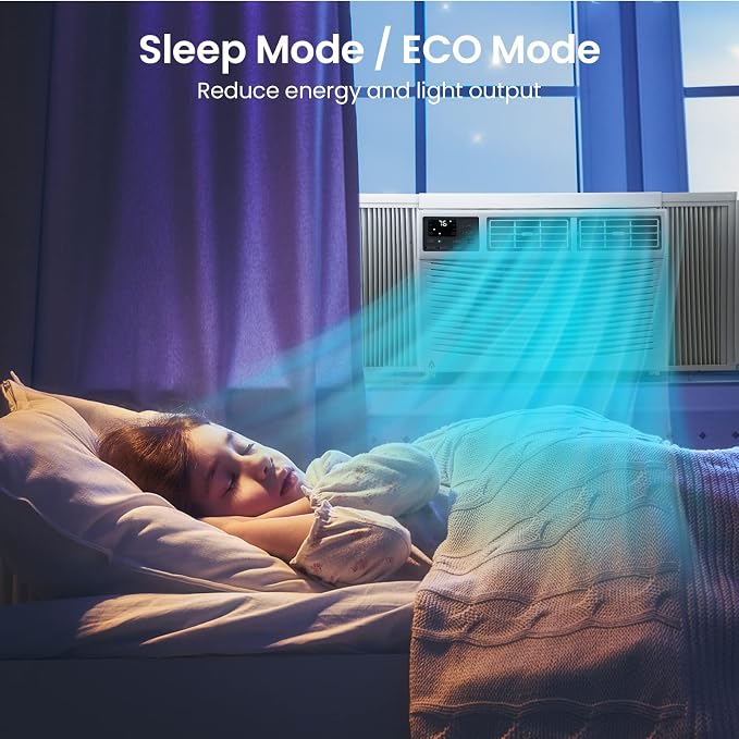 Smart Window Air Conditioner 8,000 BTU – 3 Fan Speeds – Dehumidifier – Quiet Operation – WiFi & Remote Control – Auto-Restart