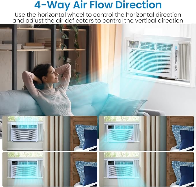 Smart Window Air Conditioner 8,000 BTU – 3 Fan Speeds – Dehumidifier – Quiet Operation – WiFi & Remote Control – Auto-Restart