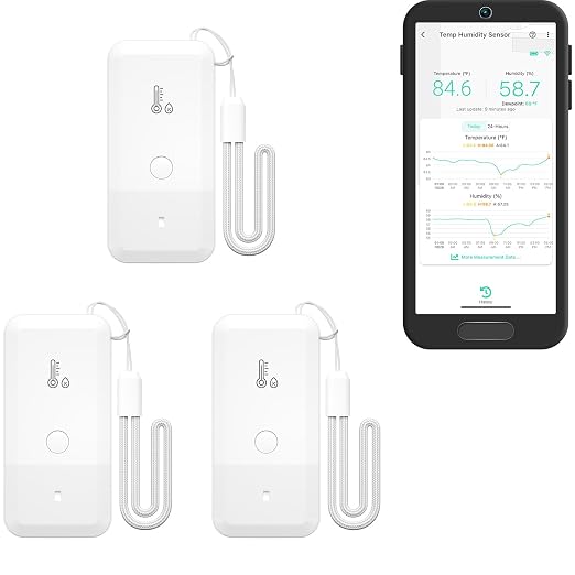Smart Wireless Thermometer Hygrometer, 3-Pack, Wide Temp Range for Freezer, Fridge, Green House, Pet Cage, App Alerts