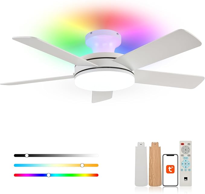 SmartHome Ceiling Fans with Lights, 45 Inch Low Profile Ceiling Fan with Light and Remote/APP Control, product image