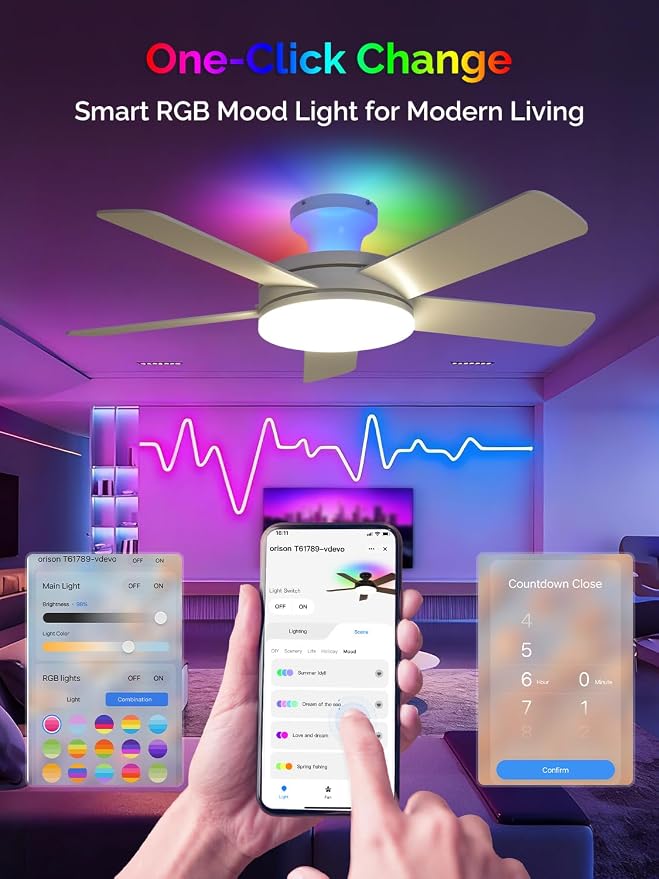 SmartHome Ceiling Fans with Lights, 45 Inch Low Profile Ceiling Fan with Light and Remote/APP Control, alternate product view