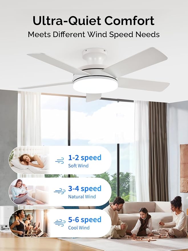 SmartHome Ceiling Fans with Lights, 45 Inch Low Profile Ceiling Fan with Light and Remote/APP Control, alternate product view