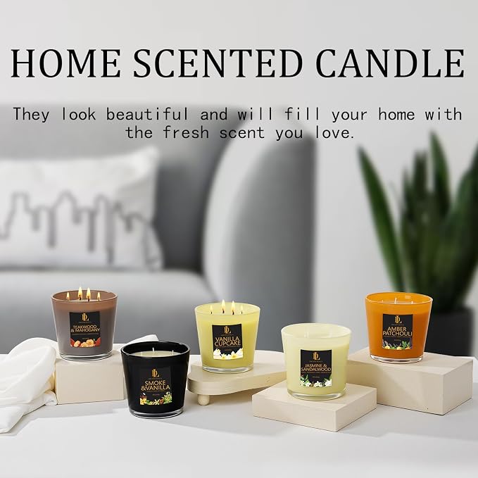 Smoke & Vanilla Scented Candle, Large 30oz Natural Soy Candles, 4-Wick 80 Hour Burn Time, Masculine Candle - Home Fragrance