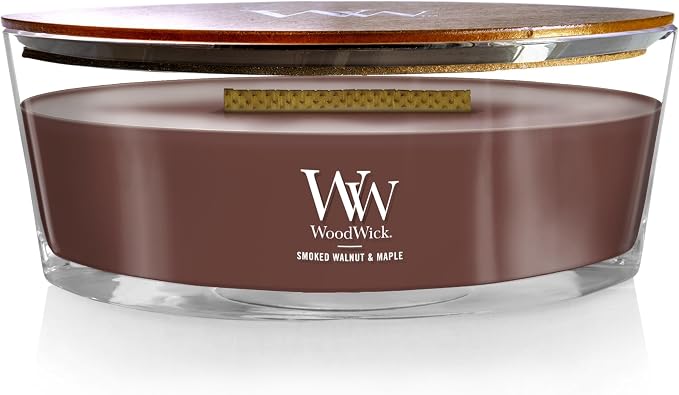 Smoked Walnut & Maple Holiday Candle Gifts for Women and Men, 16 oz Ellipse Candle with Crackling Wick, product image