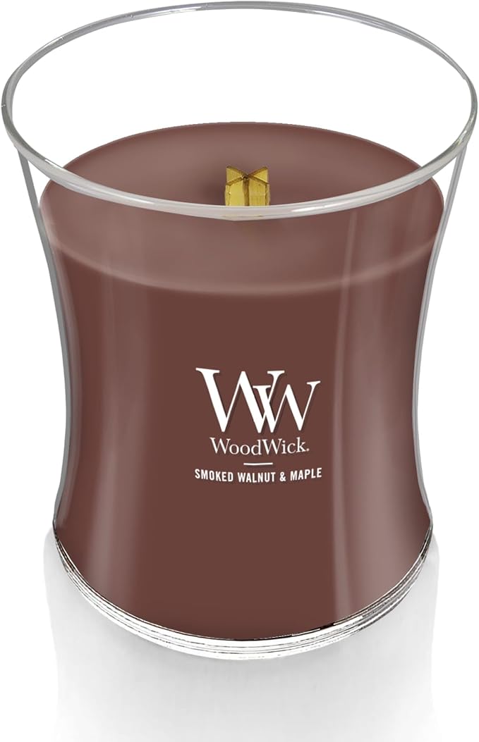 Smoked Walnut & Maple Holiday Candle Gifts for Women and Men, 9.7 oz Medium Hourglass Candle with Crackling Wick, alternate