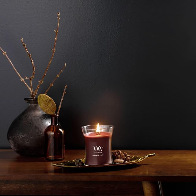 Smoked Walnut & Maple Holiday Candle Gifts for Women and Men, 9.7 oz Medium Hourglass Candle with Crackling Wick, alternate