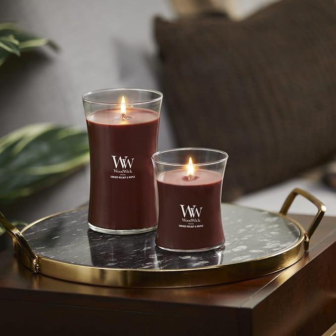 Smoked Walnut & Maple Holiday Candle Gifts for Women and Men, 9.7 oz Medium Hourglass Candle with Crackling Wick, alternate