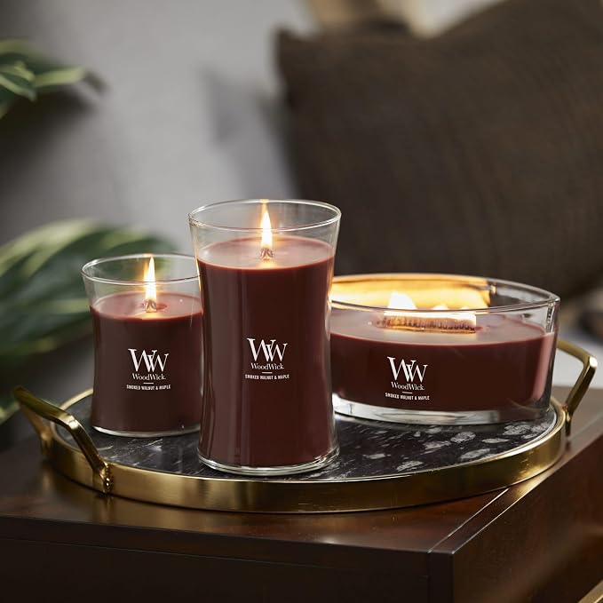 Smoked Walnut & Maple Holiday Candle Gifts for Women and Men, 9.7 oz Medium Hourglass Candle with Crackling Wick, alternate