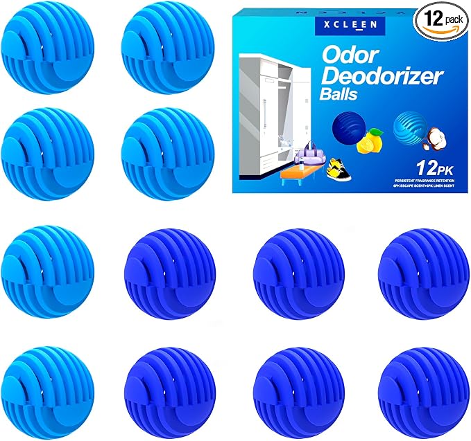 Sneaker Deodorizer Balls 12 Pack, Linen and Escape Scent, Odor Eliminator Balls for Closet Car Gym Bag, Long Lasting Small
