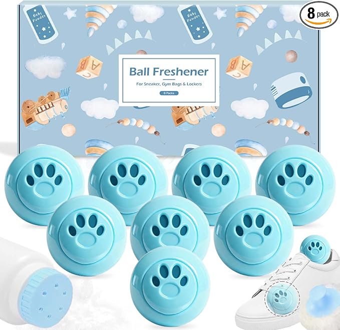 Sneaker Deodorizer Balls 8 Packs Baby Powder Scent Shoe Odor Elimination, Scented Plastic Ball, Long-lasting Freshness Shoe
