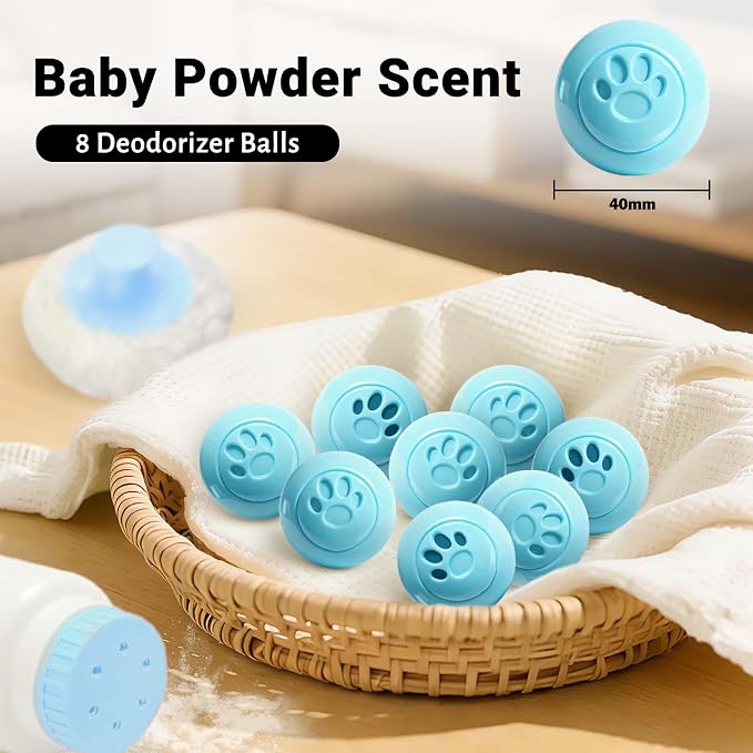 Sneaker Deodorizer Balls 8 Packs Baby Powder Scent Shoe Odor Elimination, Scented Plastic Ball, Long-lasting Freshness Shoe