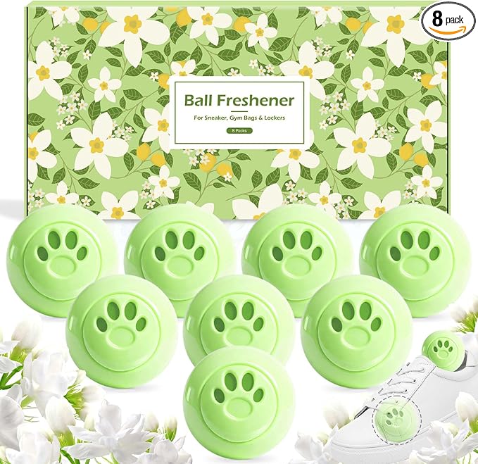 Sneaker Deodorizer Balls 8 Packs Jasmine Scent Shoe Odor Elimination, Scented Plastic Ball, Long-lasting Freshness Shoe