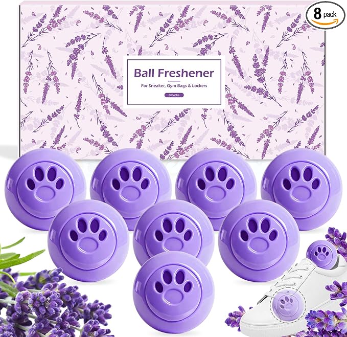 Sneaker Deodorizer Balls 8 Packs Lavender Scent Shoe Odor Elimination, Scented plastic ball, Long-lasting Freshness Shoe