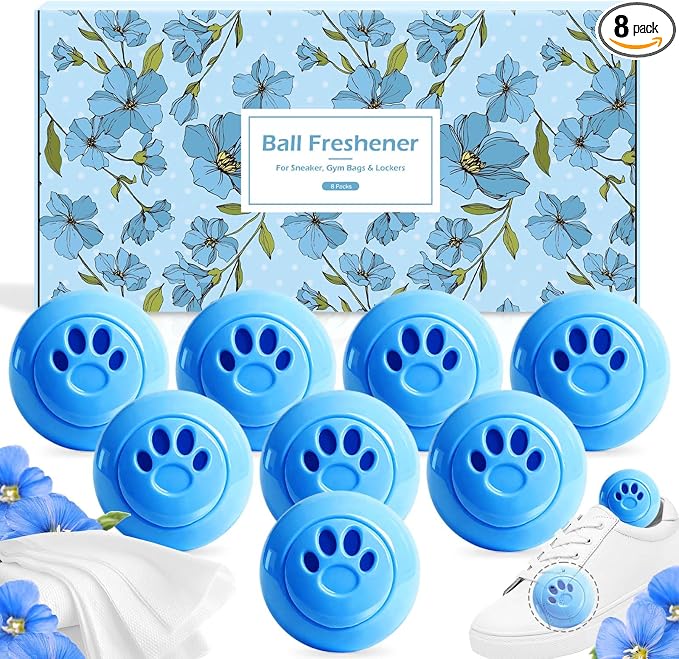 Sneaker Deodorizer Balls 8 Packs Linen Scent Shoe Odor Elimination, Scented Plastic Ball, Long-lasting Freshness Shoe