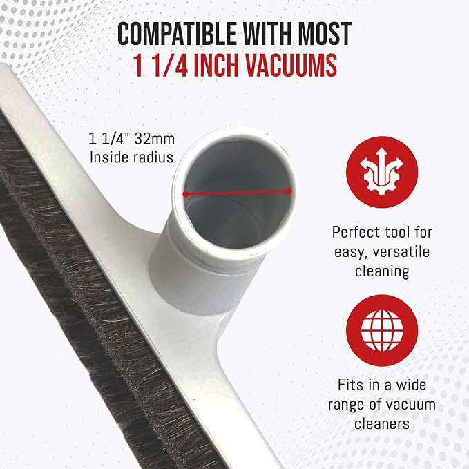 Soft Touch Deluxe Vacuum Cleaner Brush Attachment, Horse Hair Bristles for Hardwood & Wall Cleaning, Fits 1 1/4 Inch Vacuums