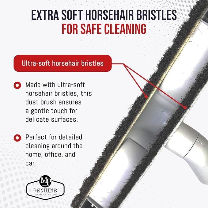 Soft Touch Deluxe Vacuum Cleaner Brush Attachment, Horse Hair Bristles for Hardwood & Wall Cleaning, Fits 1 1/4 Inch Vacuums