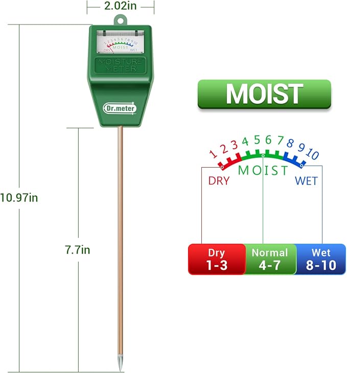 Soil Moisture Meter, Plant Water Meter for Garden Lawn Farm Indoor & Outdoor Use, Soil Tester Hygrometer Sensor for House