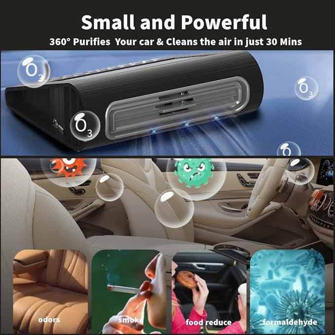 Solar Air Purifier for Car, 2-in-1 USB & Solar Charging, Ozone Ionizer Eliminates Smoke, Pet Odors, VOCs, Filter-Free