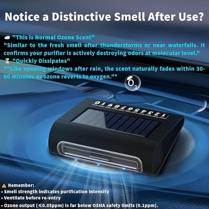 Solar Air Purifier for Car, 2-in-1 USB & Solar Charging, Ozone Ionizer Eliminates Smoke, Pet Odors, VOCs, Filter-Free