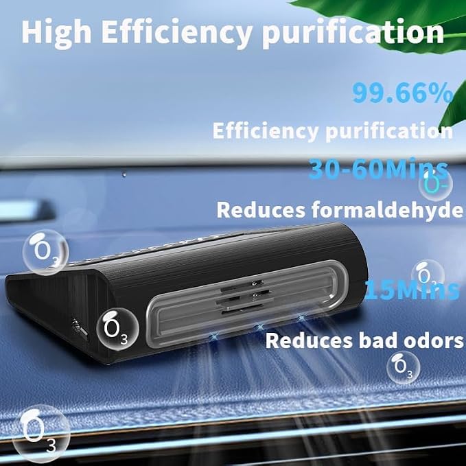 Solar Air Purifier for Car, 2-in-1 USB & Solar Charging, Ozone Ionizer Eliminates Smoke, Pet Odors, VOCs, Filter-Free