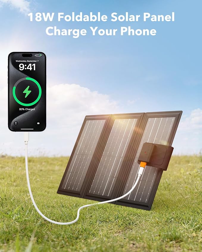 Solar Ceiling Fan Light, Battery Operated Camping Fan with Remote Contorl & 20W Portable Foldable Solar Panel, Rechargeable