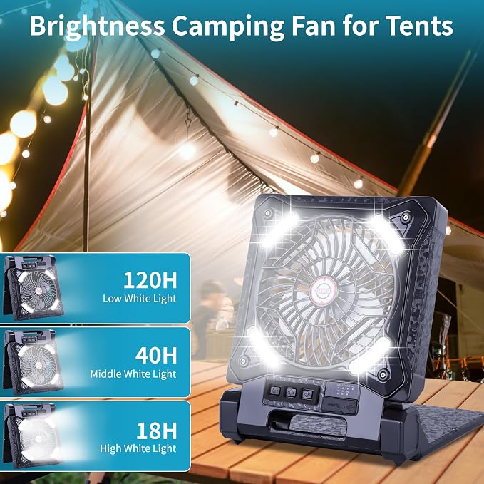 Solar Fan Battery Powered Rechargeable Solar Camping Fan with Led Lantern & Power Bank Foldable Angle USB Personal Fans for