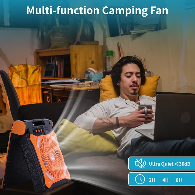 Solar Fan Battery Powered Rechargeable Solar Camping Fan with Led Lantern Power Bank Foldable Angle USB Personal Fans for