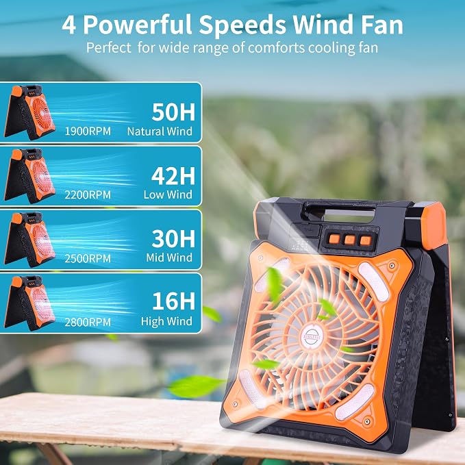 Solar Fan Battery Powered Rechargeable Solar Camping Fan with Led Lantern Power Bank Foldable Angle USB Personal Fans for