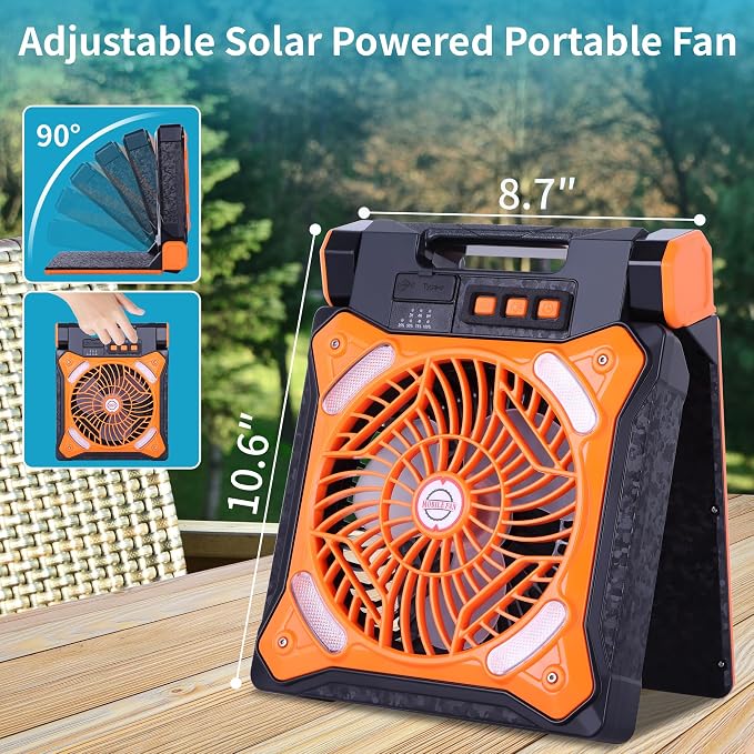Solar Fan Battery Powered Rechargeable Solar Camping Fan with Led Lantern Power Bank Foldable Angle USB Personal Fans for