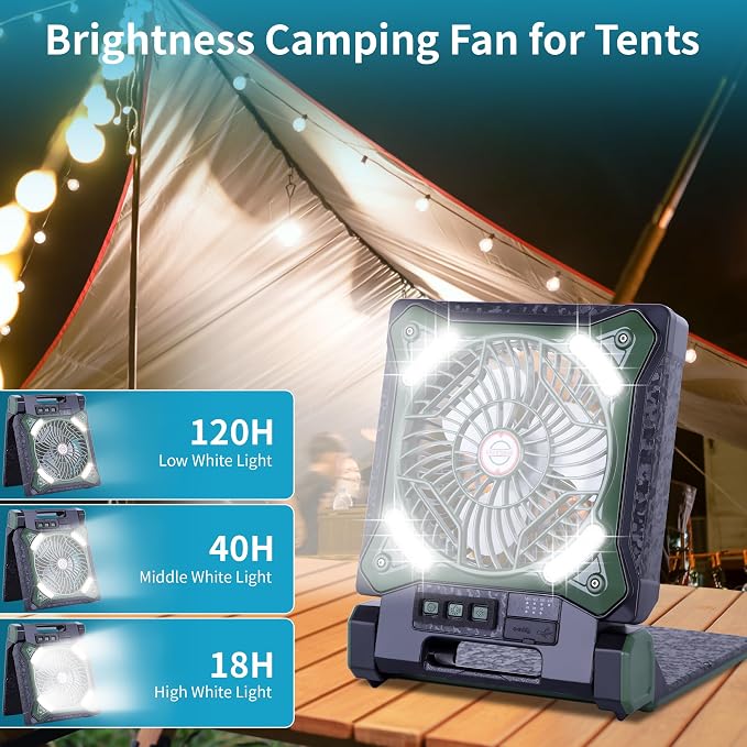 Solar Fan Battery Powered Rechargeable Solar Camping Fan with Led Lantern & Power Bank Foldable Angle USB Personal Fans for