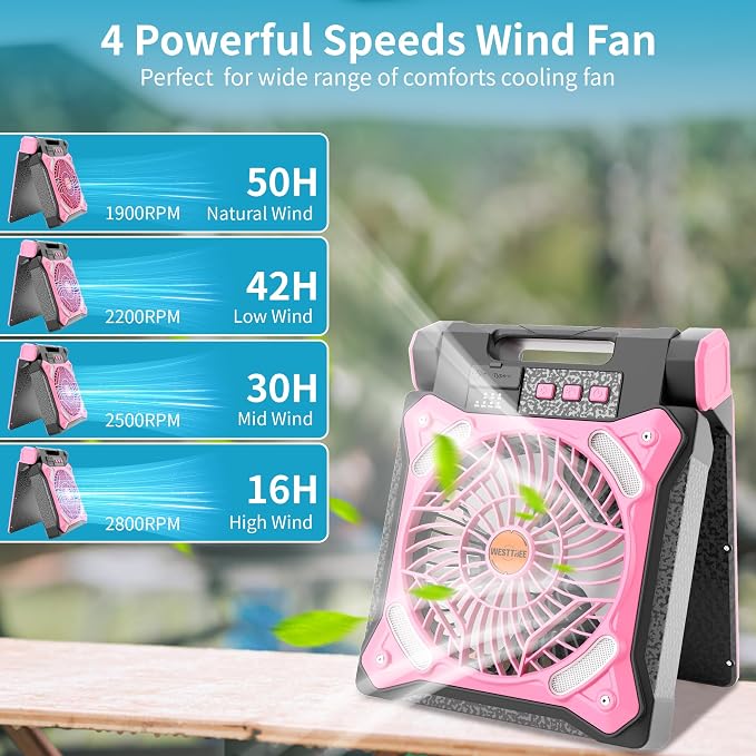 Solar Fan Battery Powered Rechargeable Solar Camping Fan with Led Lantern & Power Bank Foldable Angle USB Personal Fans for