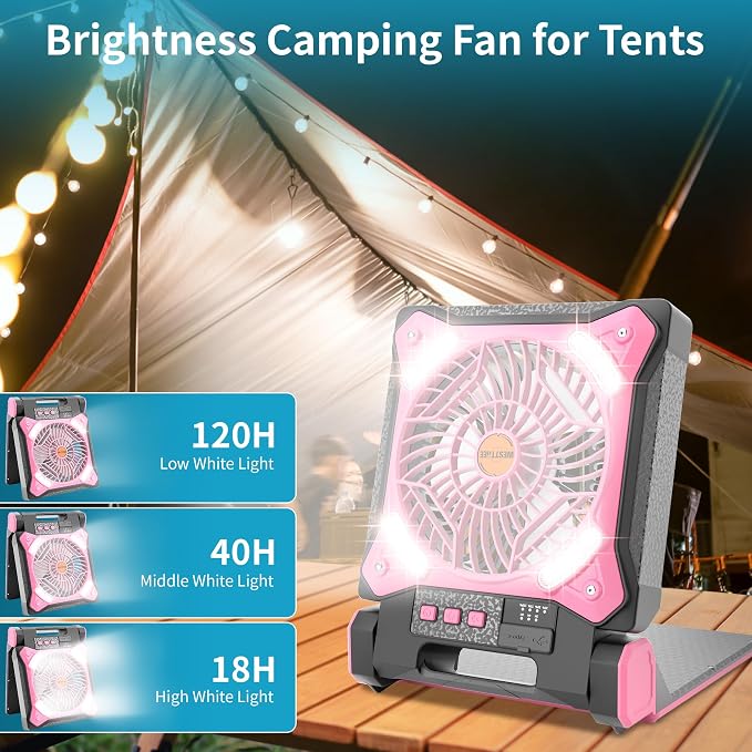 Solar Fan Battery Powered Rechargeable Solar Camping Fan with Led Lantern & Power Bank Foldable Angle USB Personal Fans for