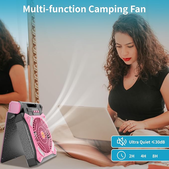 Solar Fan Battery Powered Rechargeable Solar Camping Fan with Led Lantern & Power Bank Foldable Angle USB Personal Fans for