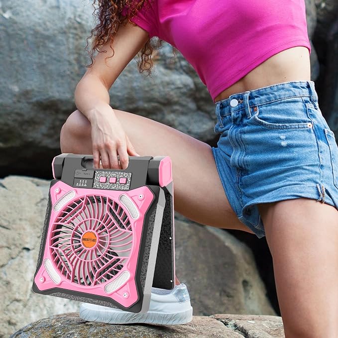 Solar Fan Battery Powered Rechargeable Solar Camping Fan with Led Lantern & Power Bank Foldable Angle USB Personal Fans for