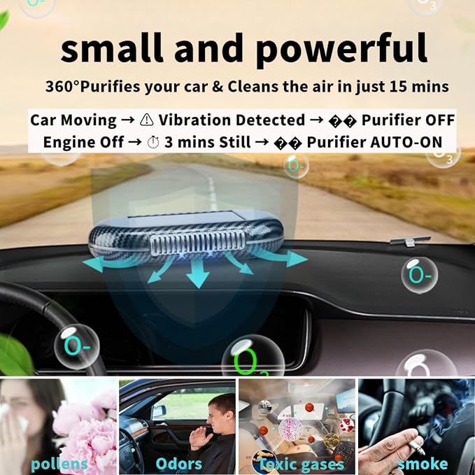 Solar-Powered Car Air Purifier with USB Charging & Ozone Odor Elimination - Portable HEPA Filter-Free Ionizer, alternate view