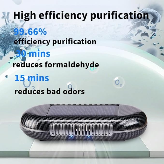 Solar-Powered Car Air Purifier with USB Charging & Ozone Odor Elimination - Portable HEPA Filter-Free Ionizer, alternate view