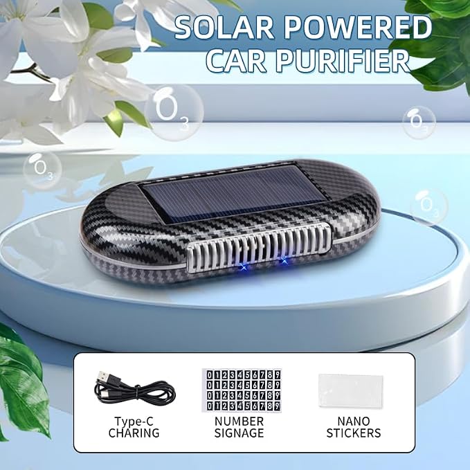 Solar-Powered Car Air Purifier with USB Charging & Ozone Odor Elimination - Portable HEPA Filter-Free Ionizer, alternate view