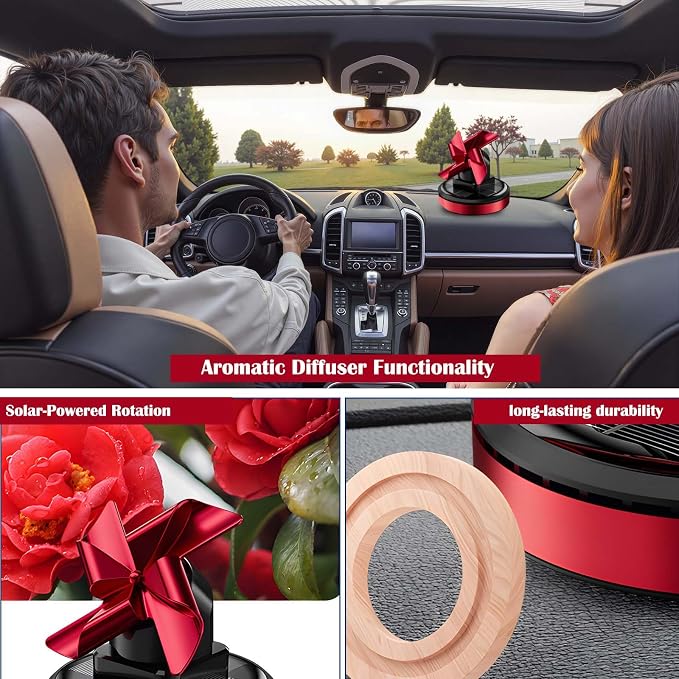 Solar-Powered Rotating Windmill Car Air Freshener - Aromatic Diffuser for Car Interior Dashboard Decor, Alloy & ABS Material