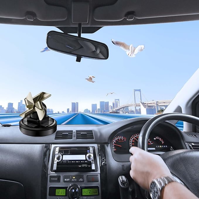 Solar-Powered Rotating Windmill Car Air Freshener - Aromatic Diffuser for Car Interior Dashboard Decor, Alloy & ABS Material