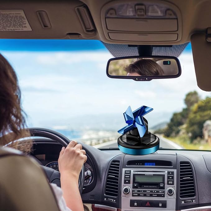 Solar-Powered Rotating Windmill Car Air Freshener - Aromatic Diffuser for Car Interior Dashboard Decor, Alloy & ABS Material
