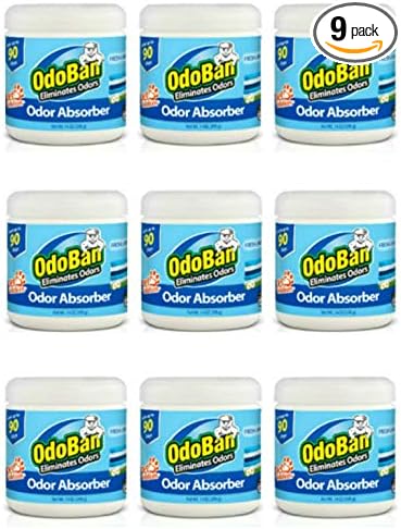 Solid Odor Absorber Eliminator for Home and Small Spaces, Fresh Linen Scent, 14 Ounces Each, 9-Pack in White.