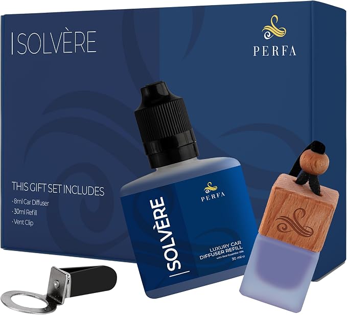 Solvère Gift Set with Refill Bottle | Automotive Air Fresheners with Solvère Fragrance | Strong Car Perfume | Odour