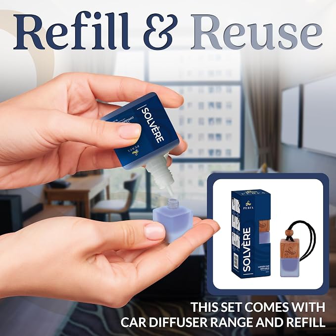 Solvère Gift Set with Refill Bottle | Automotive Air Fresheners with Solvère Fragrance | Strong Car Perfume | Odour