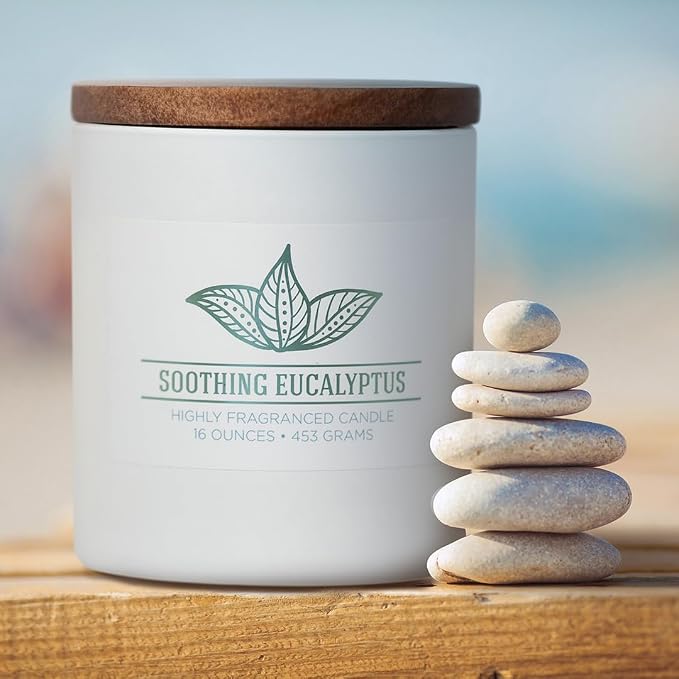 Soothing Eucalyptus Scented Candle, 16 oz comfort Relaxing Aromatherapy Candle, 2 Wick White Jar Soy Blend Wax, alternate